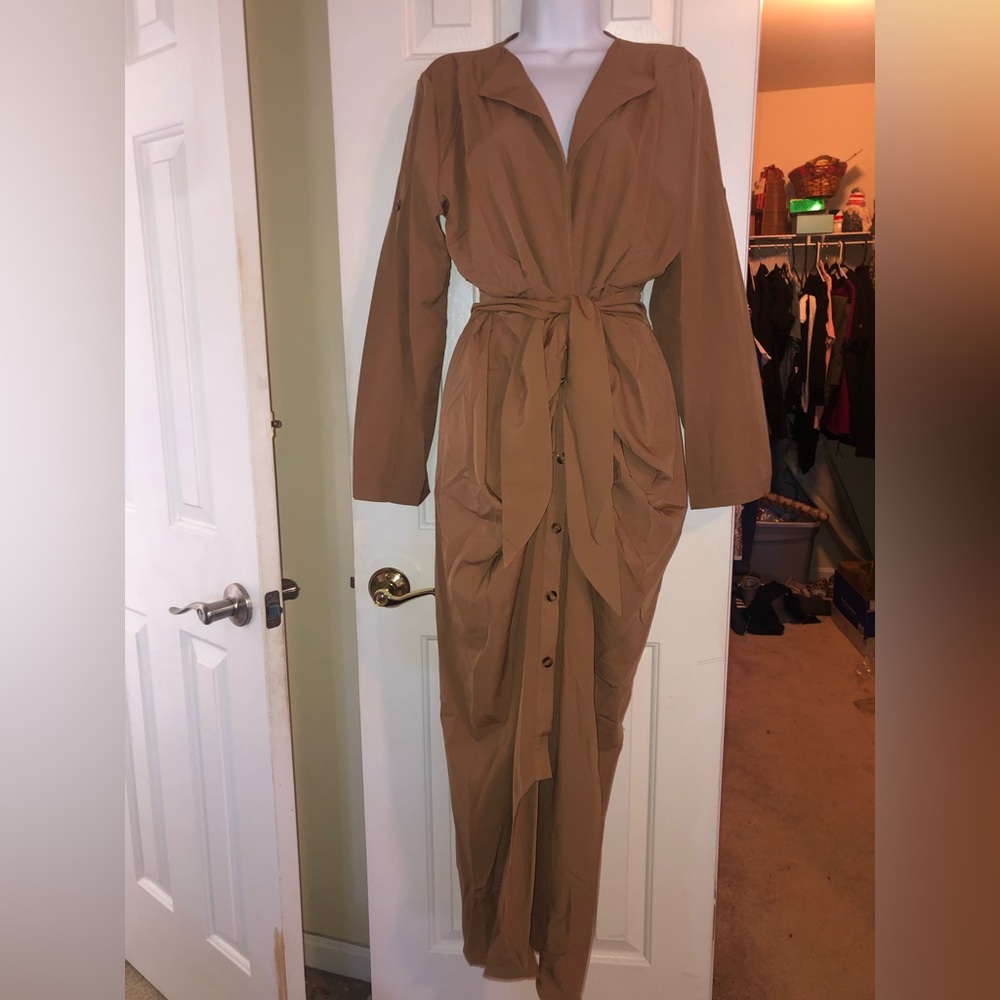 Hi Low waist tie tan dress